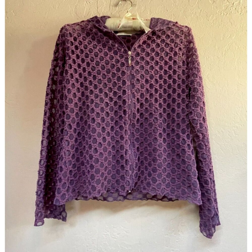 Vine Street Womens Knitted Hooded Cardigan Jacket Small Purple Zip Lightweight